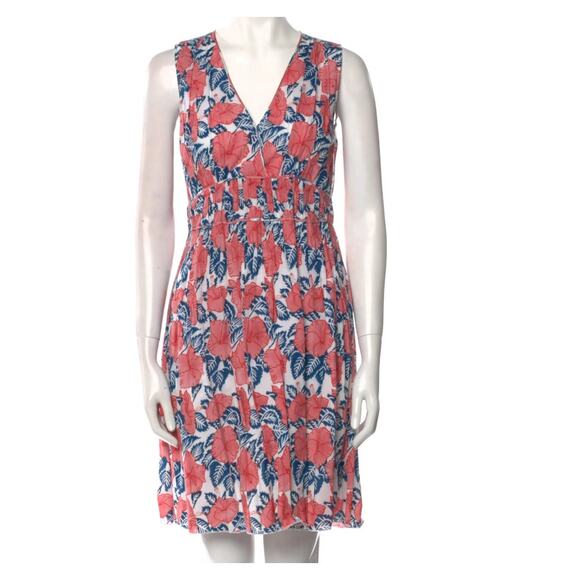 Anthropologie Roller Rabbit Hibiscus Floral Print Mini Dress Blue Red Size XS - Picture 1 of 10